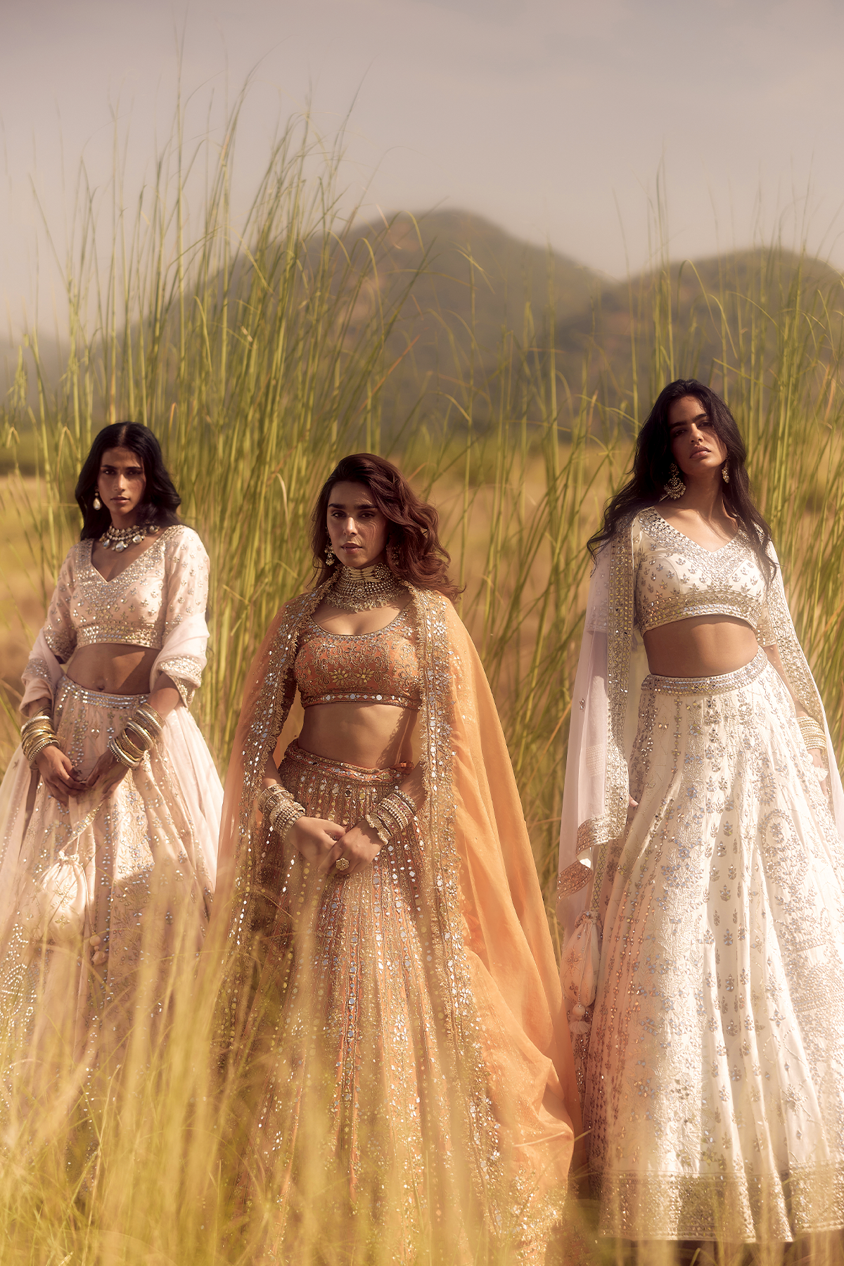 RUST ORANGE MIRROR, DORI AND ZARDOZI LEHENGA