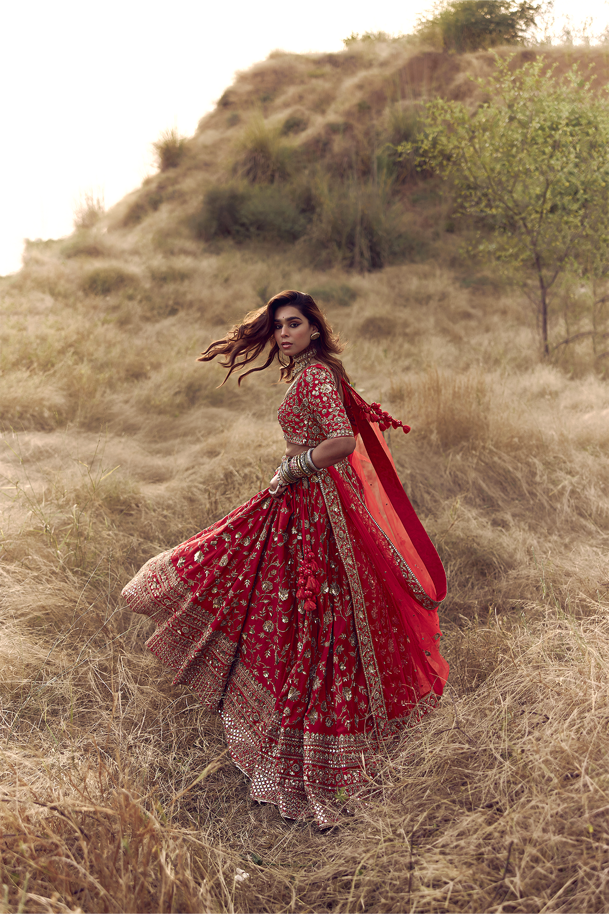 Red Dabka Zardozi Jaal Bridal Lehenga with Heavy Border