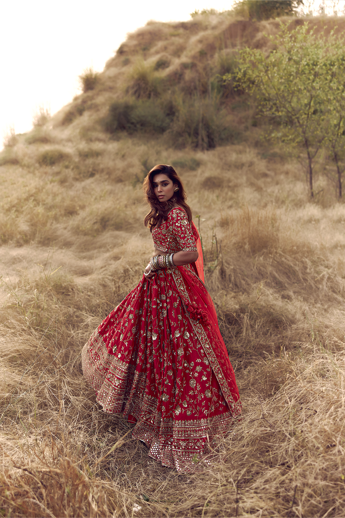 Red Dabka Zardozi Jaal Bridal Lehenga with Heavy Border