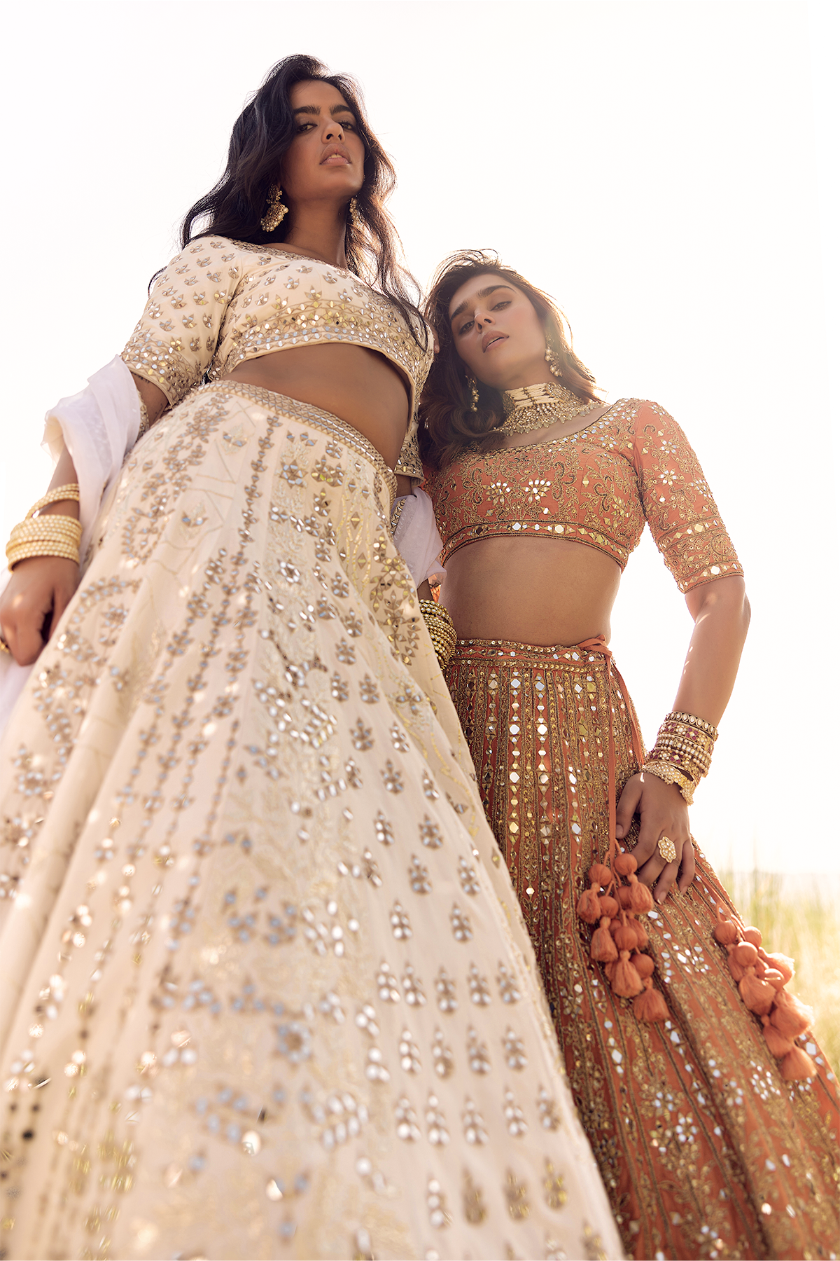 RUST ORANGE MIRROR, DORI AND ZARDOZI LEHENGA