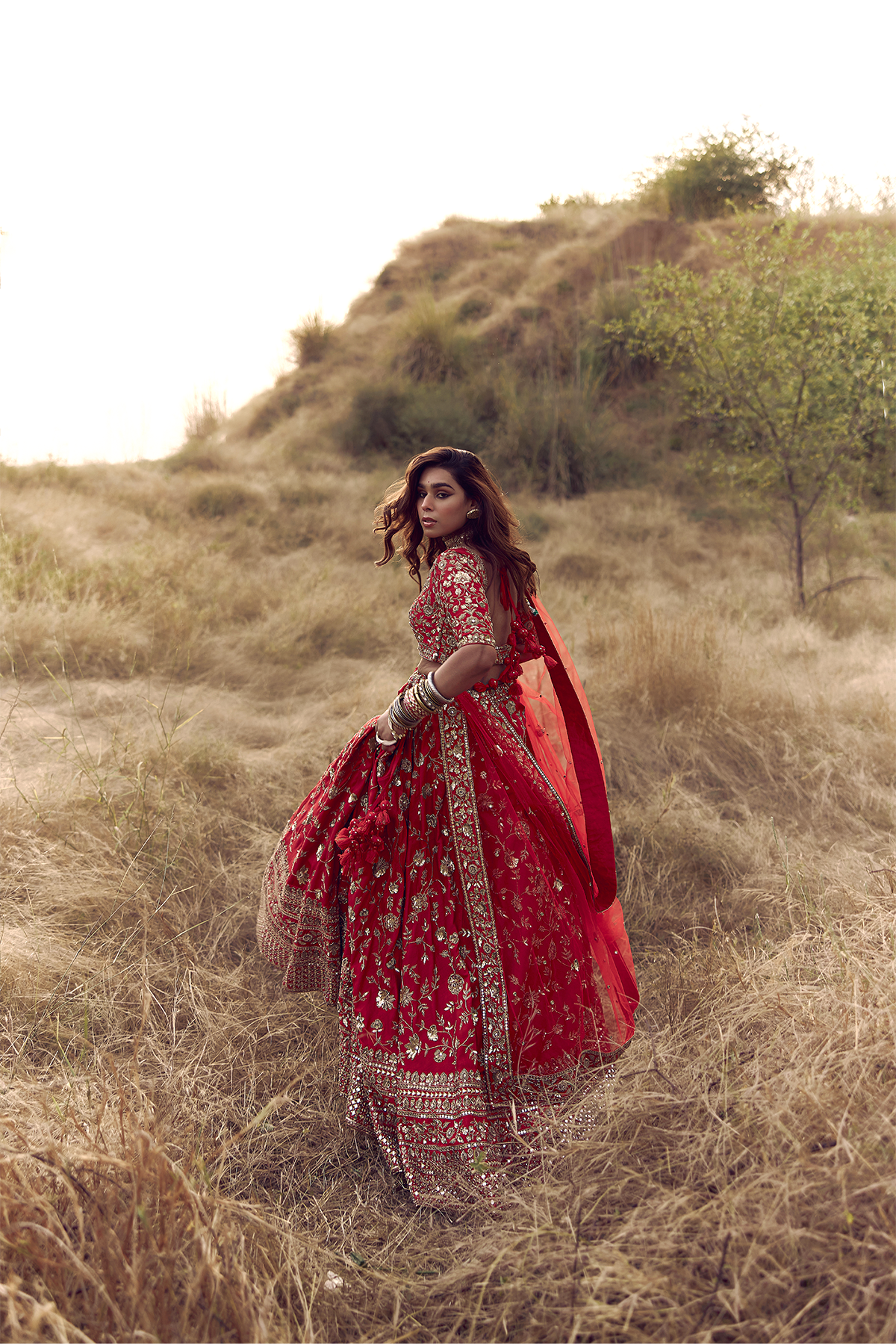 Red Dabka Zardozi Jaal Bridal Lehenga with Heavy Border