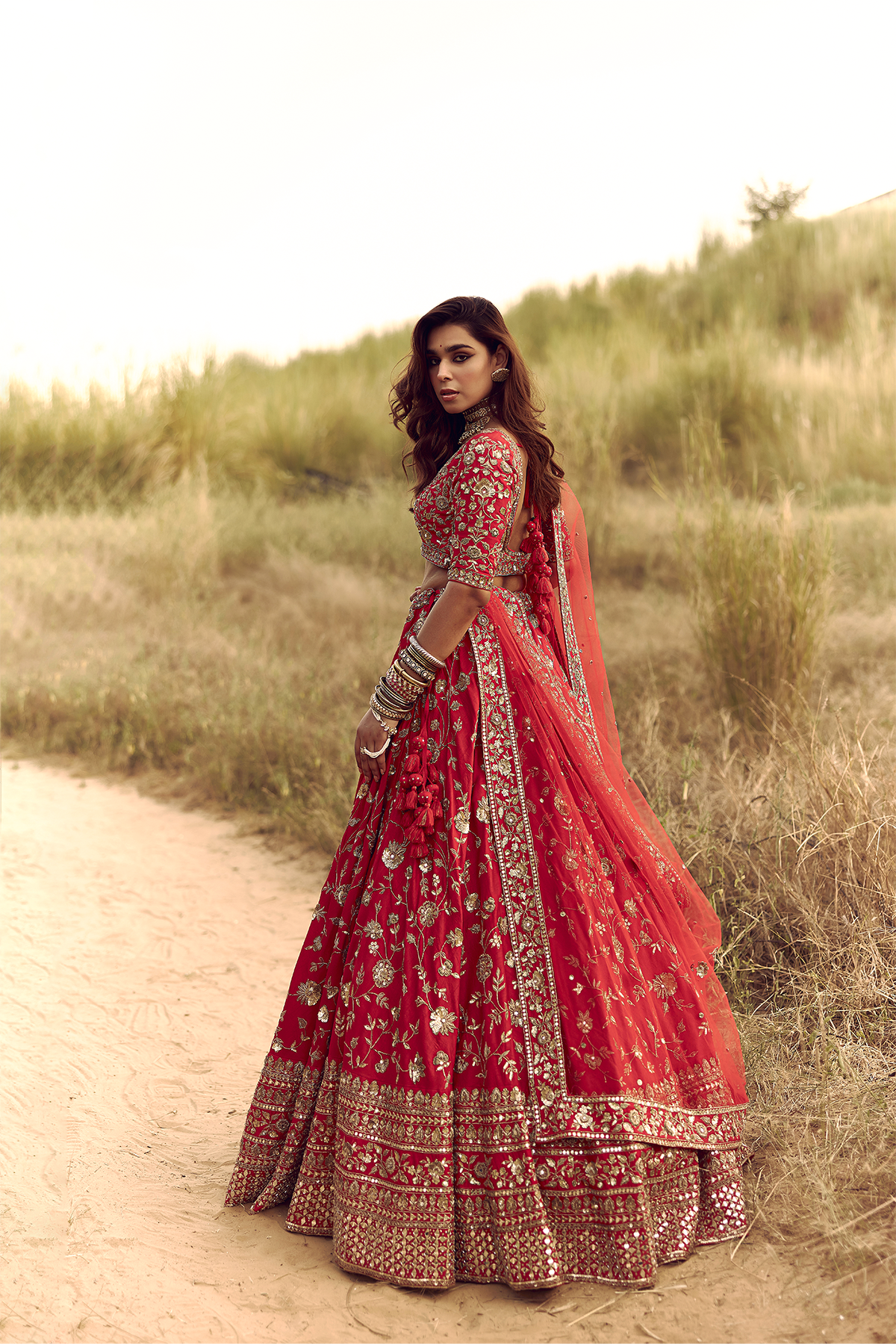 Red Dabka Zardozi Jaal Bridal Lehenga with Heavy Border