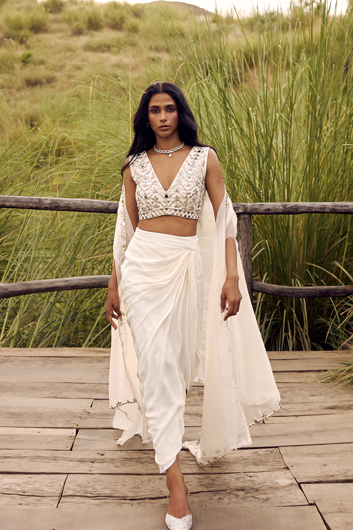 IVORY DHOTI AND CAPE