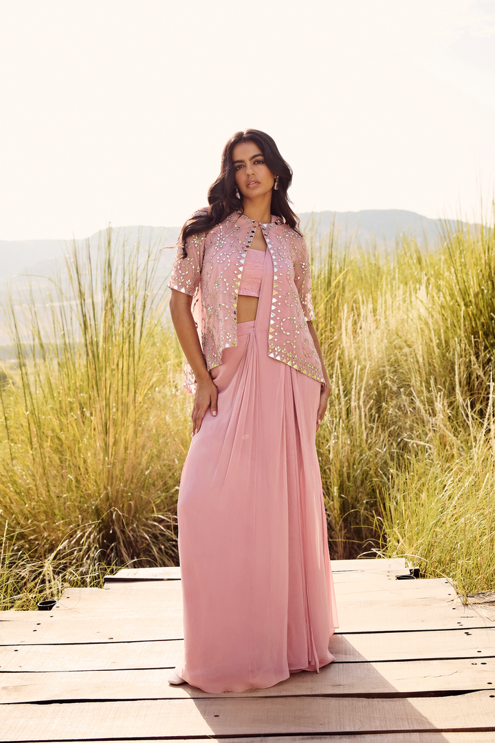 LAVENDER LONG CAPE DRAPE SAREE