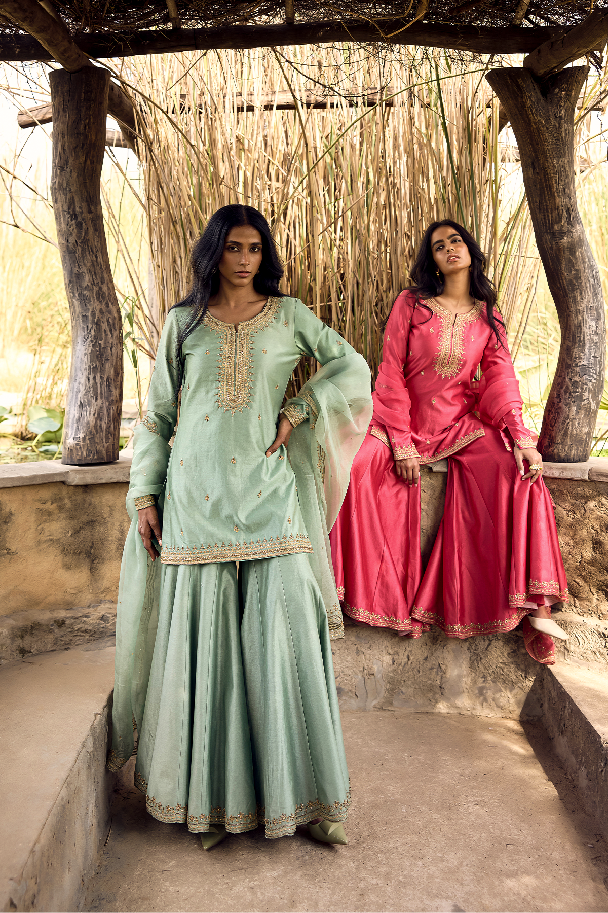 EKAM GREEN DORI ZARDOZI SHARARA