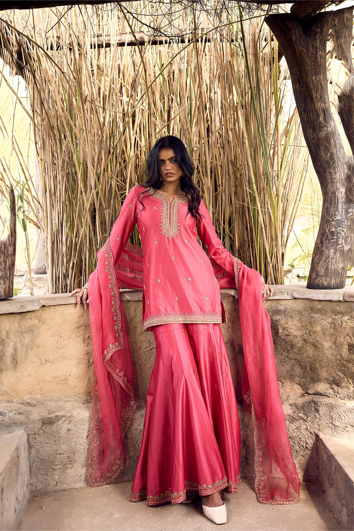 HOT PINK DORI ZARDOZI SHARARA