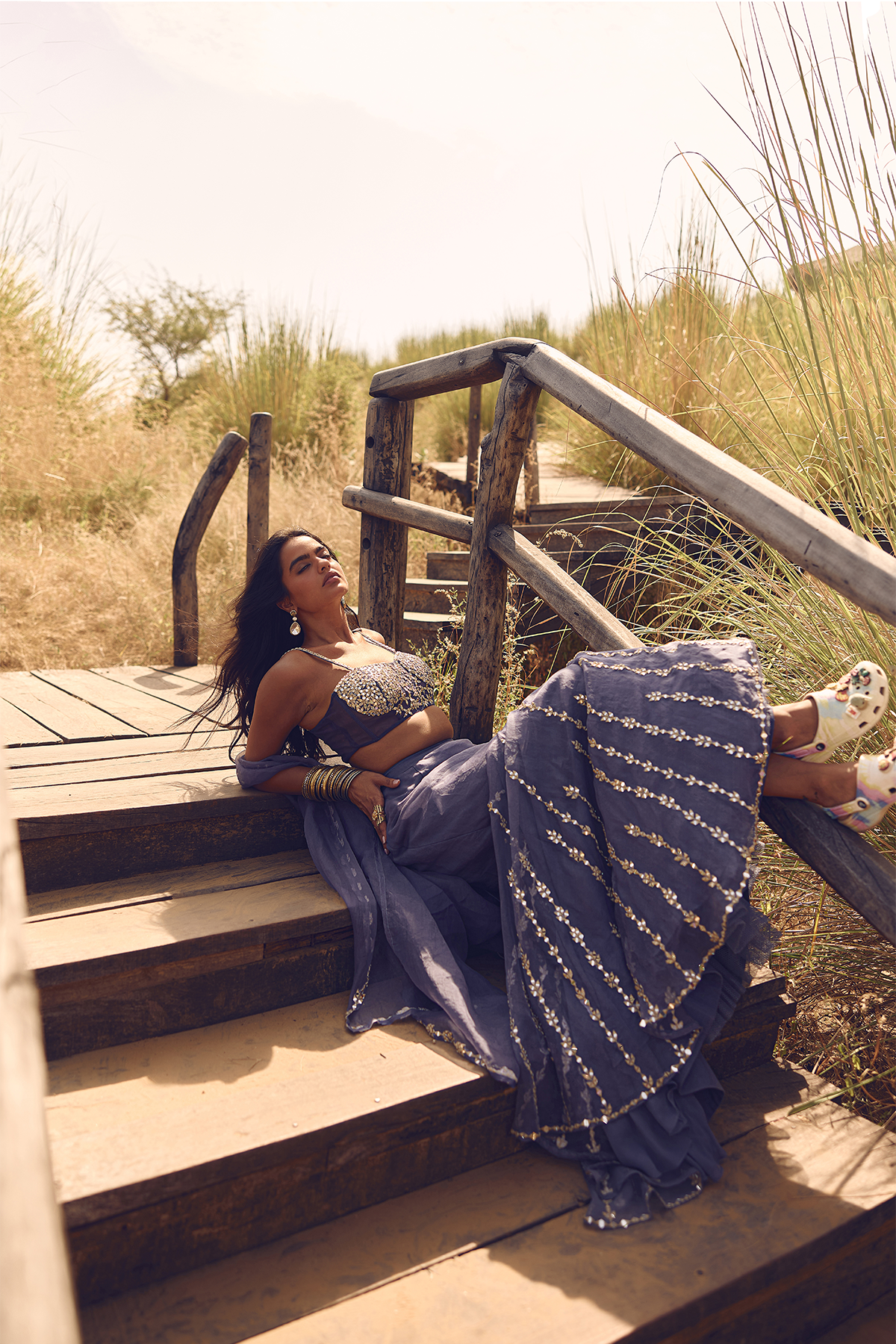 PRESIDENTIAL BLUE FISH CUT LEHENGA