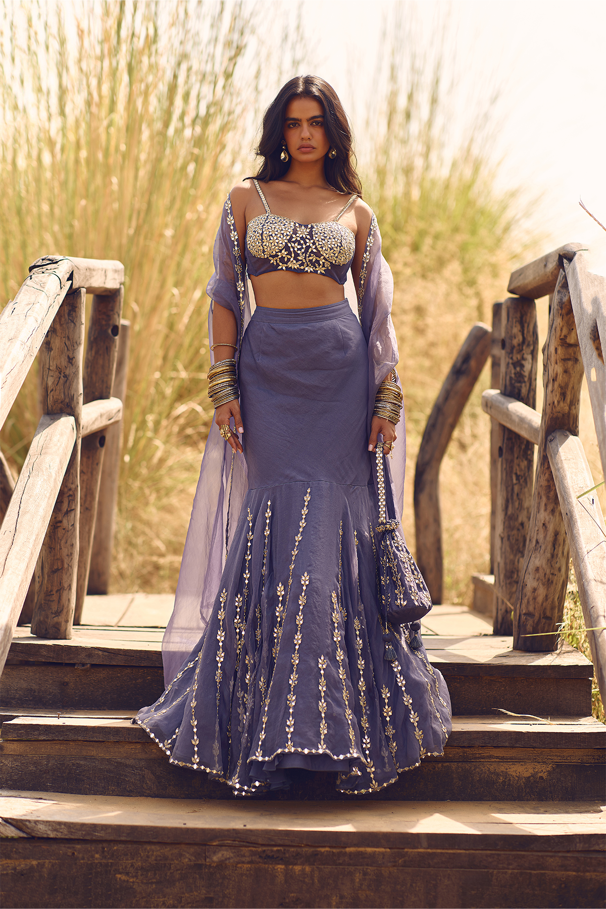 PRESIDENTIAL BLUE FISH CUT LEHENGA