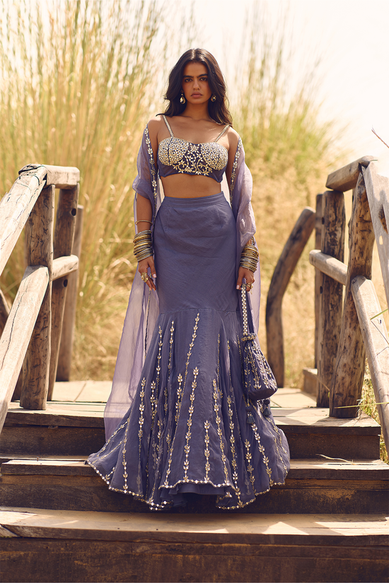 PRESIDENTIAL BLUE FISH CUT LEHENGA