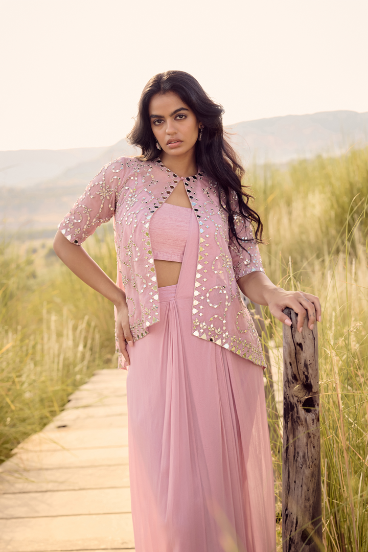 LAVENDER LONG CAPE DRAPE SAREE