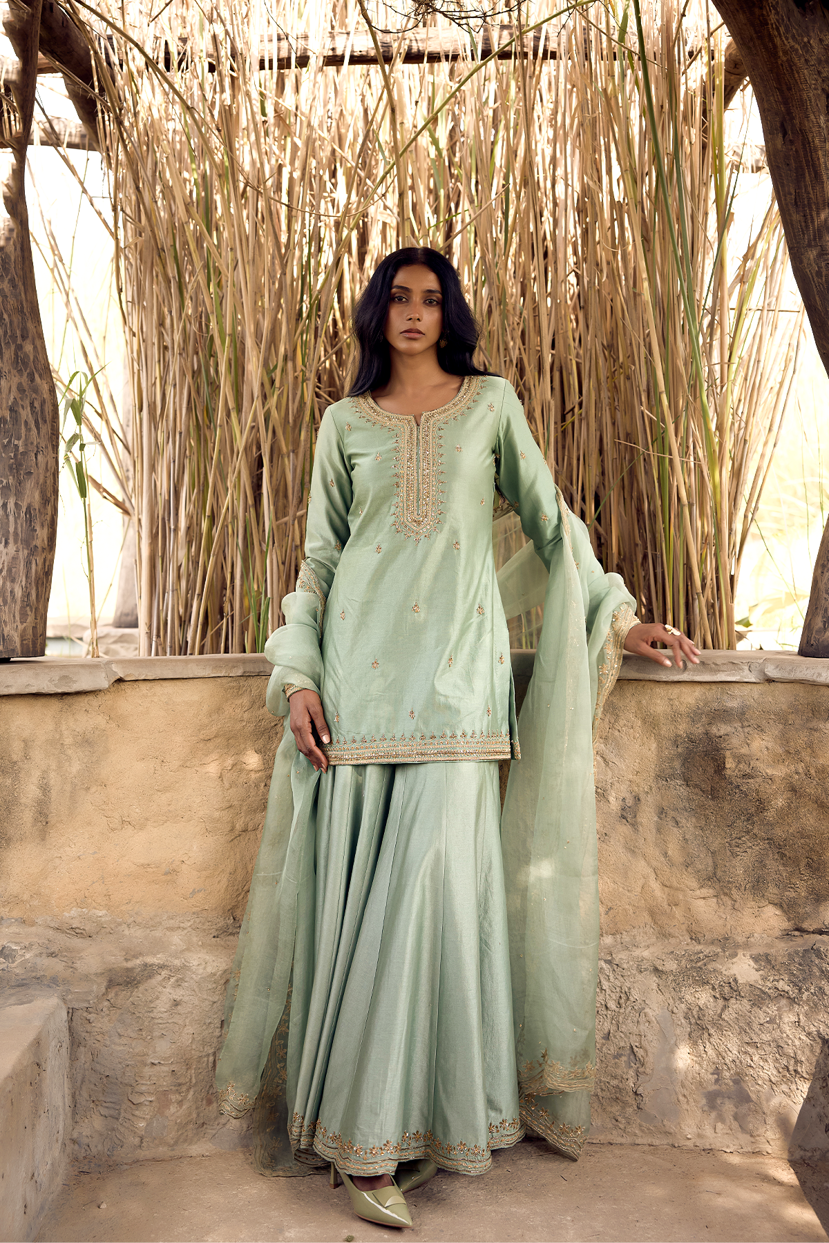 EKAM GREEN DORI ZARDOZI SHARARA
