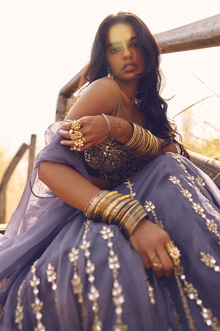 PRESIDENTIAL BLUE FISH CUT LEHENGA
