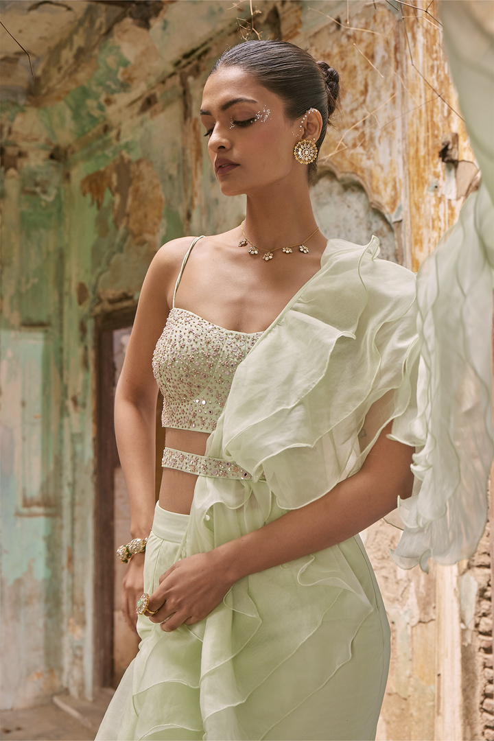 Pista Green Draped Saree