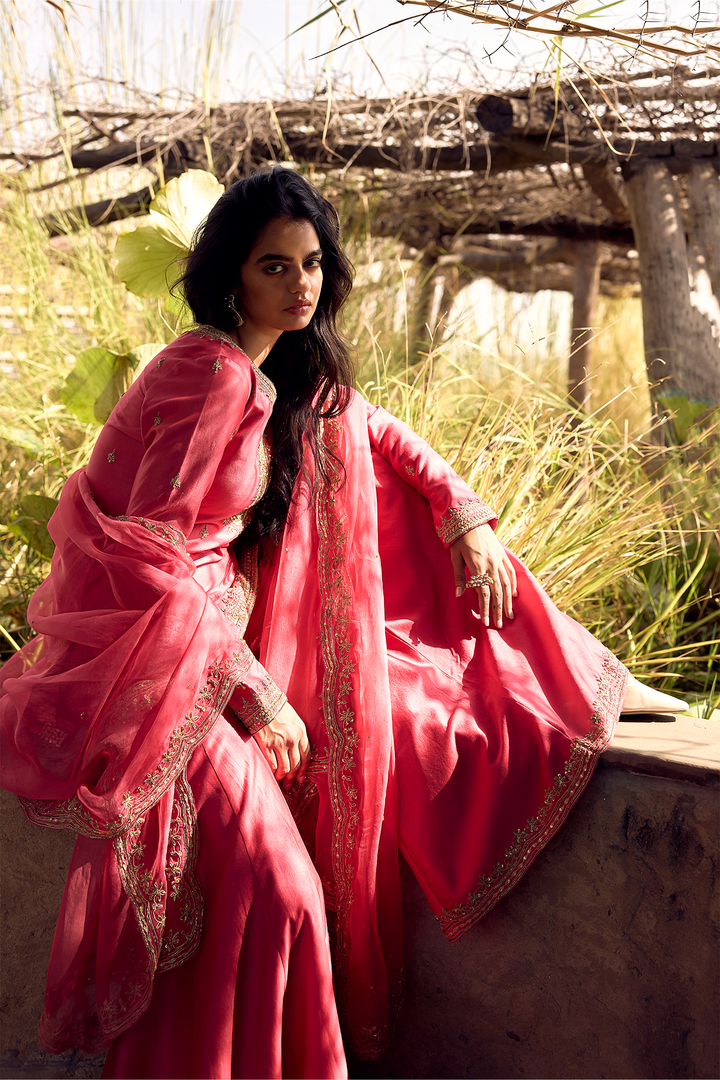 HOT PINK DORI ZARDOZI SHARARA