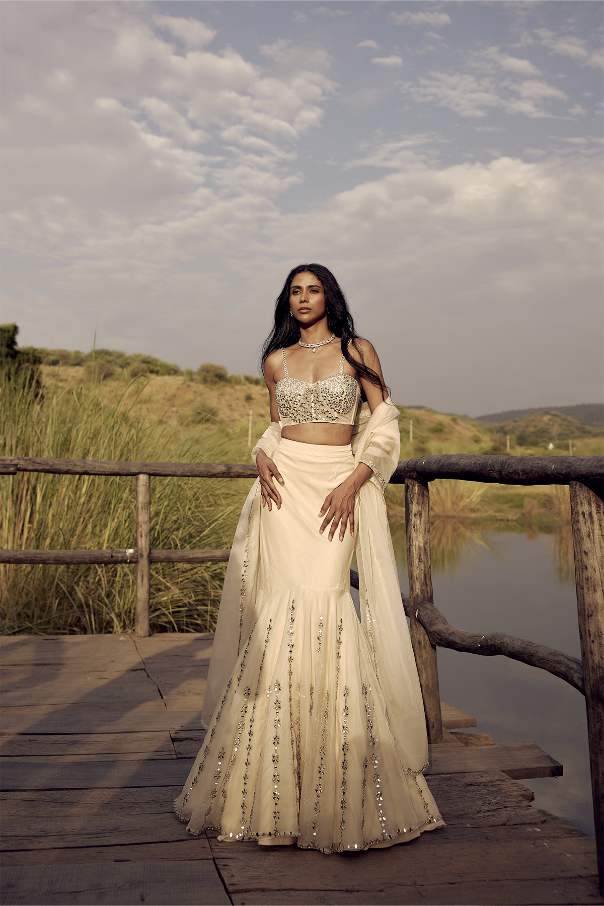 CHAMPAGNE FISH CUT LEHENGA
