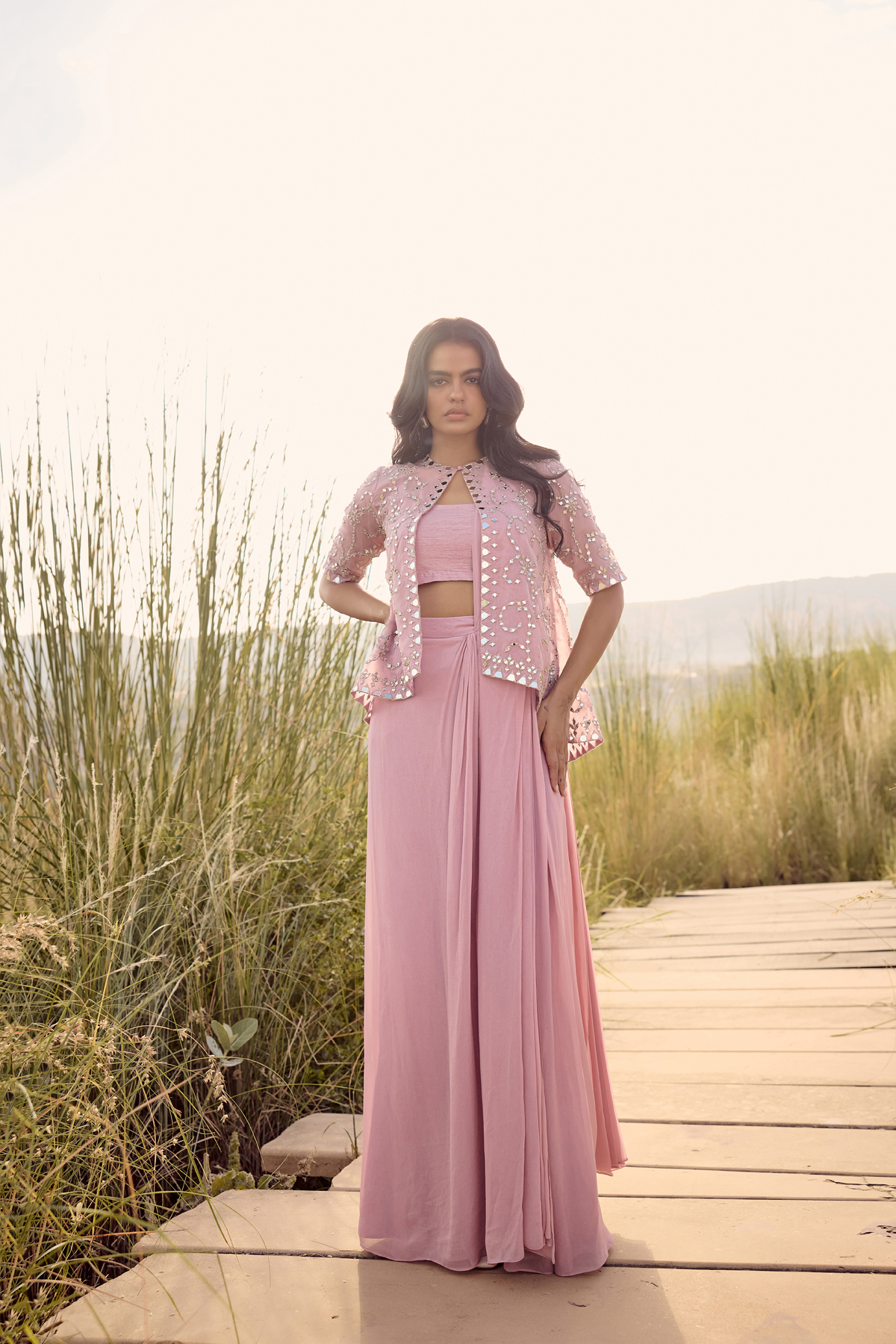 LAVENDER LONG CAPE DRAPE SAREE