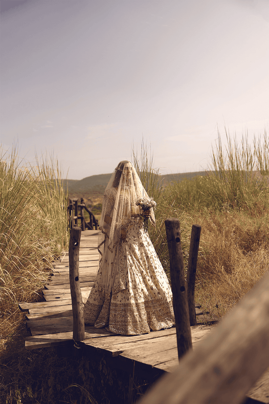 GOLD DABKA ZARDOZI JAAL BRIDAL LEHENGA WITH HEAVY BORDER