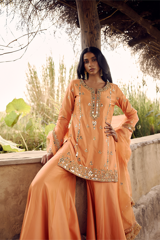 RUST ORANGE MIRROR, DORI ZARDOZI SHARARA