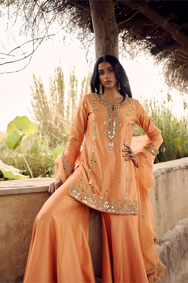 RUST ORANGE MIRROR, DORI ZARDOZI SHARARA