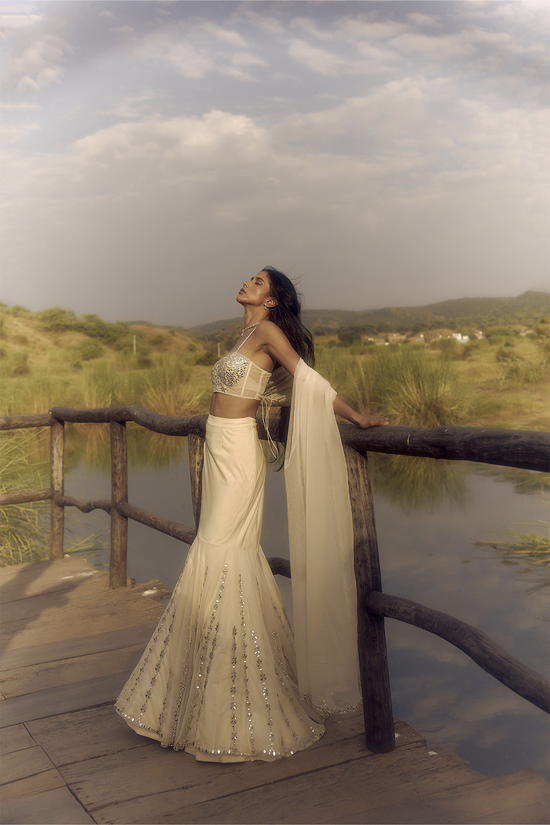 CHAMPAGNE FISH CUT LEHENGA