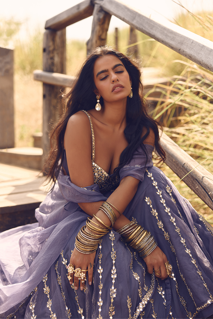 PRESIDENTIAL BLUE FISH CUT LEHENGA