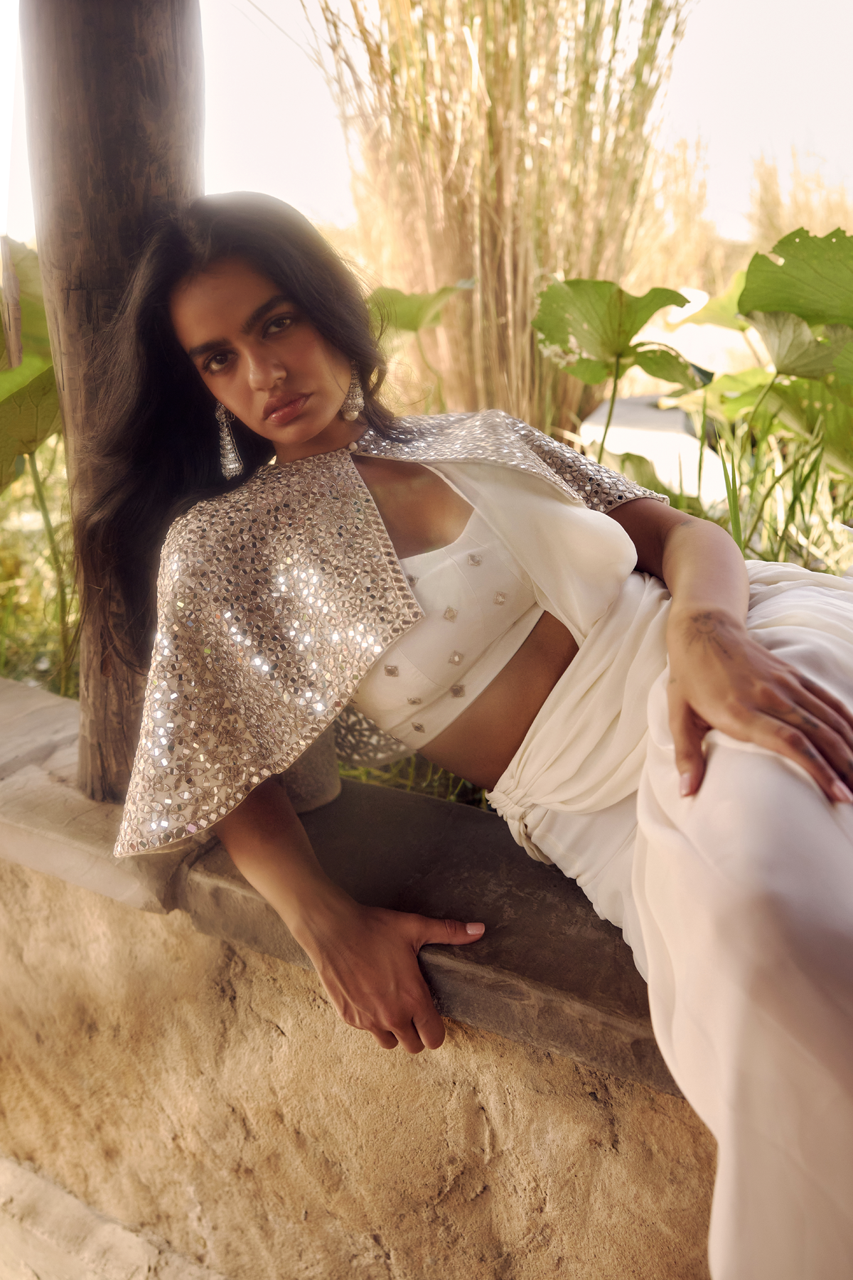 IVORY SHORT CAPE DRAPE SAREE