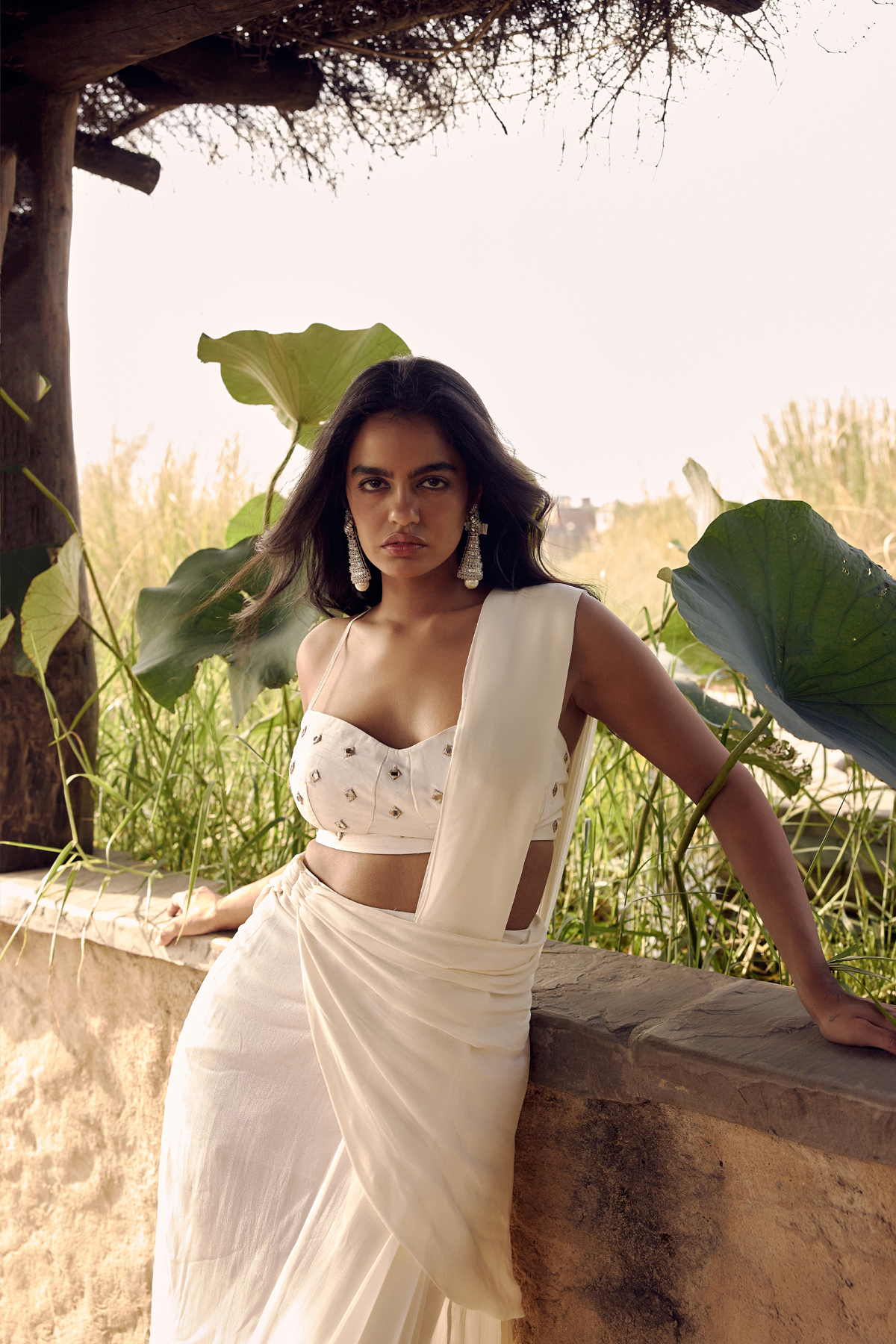 IVORY SHORT CAPE DRAPE SAREE