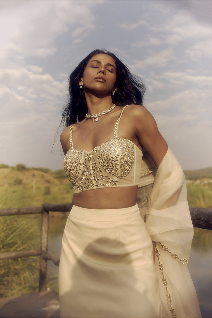 CHAMPAGNE FISH CUT LEHENGA