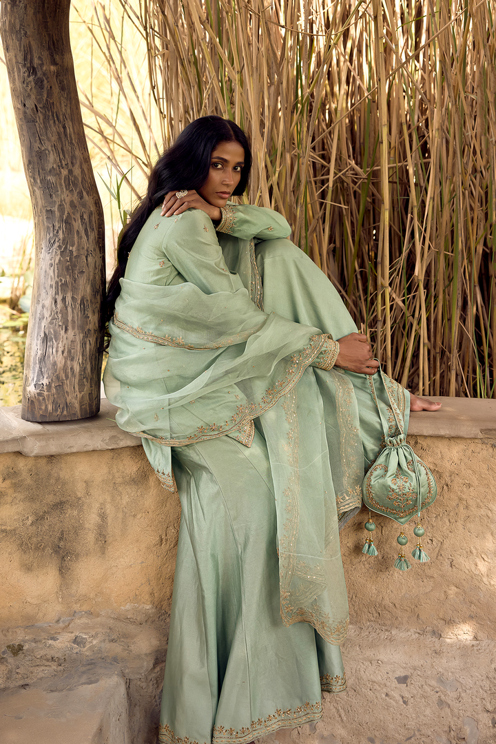 EKAM GREEN DORI ZARDOZI SHARARA